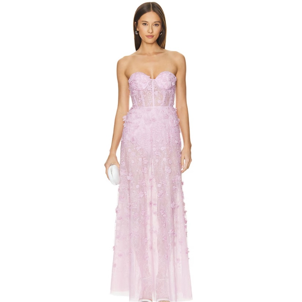 BCBGMAXAZRIA Strapless Floral Applique Dress